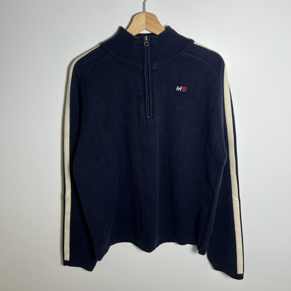 Abercrombie & Fitch Sweater Mens XL Blue 1/4 Zip Mock Neck Stripe Pullover